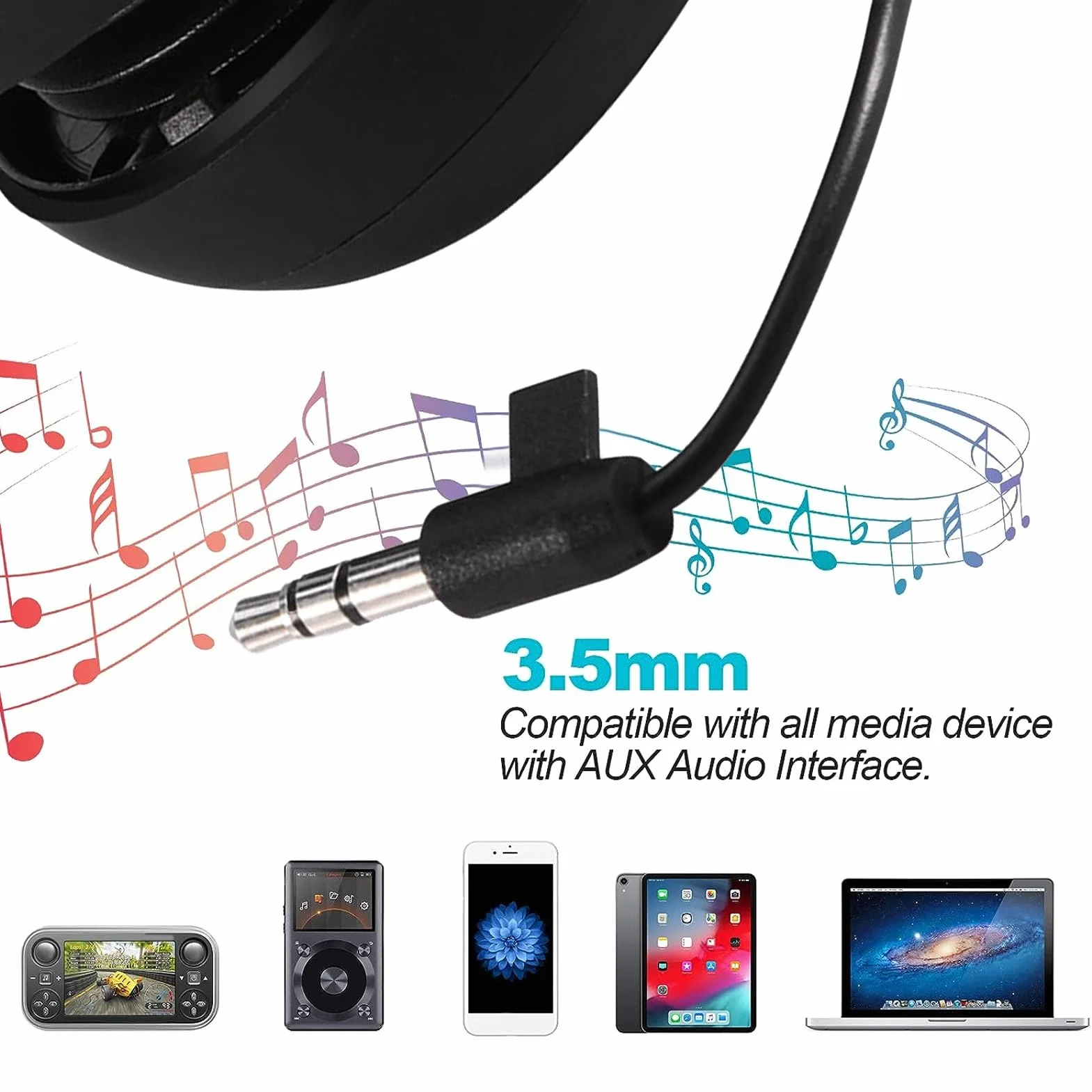 Mini głośnik 3,5 mm, czarny, chowany głośnik podróżny z kablem USB do MP3, telefonów komórkowych, komputerów itp.