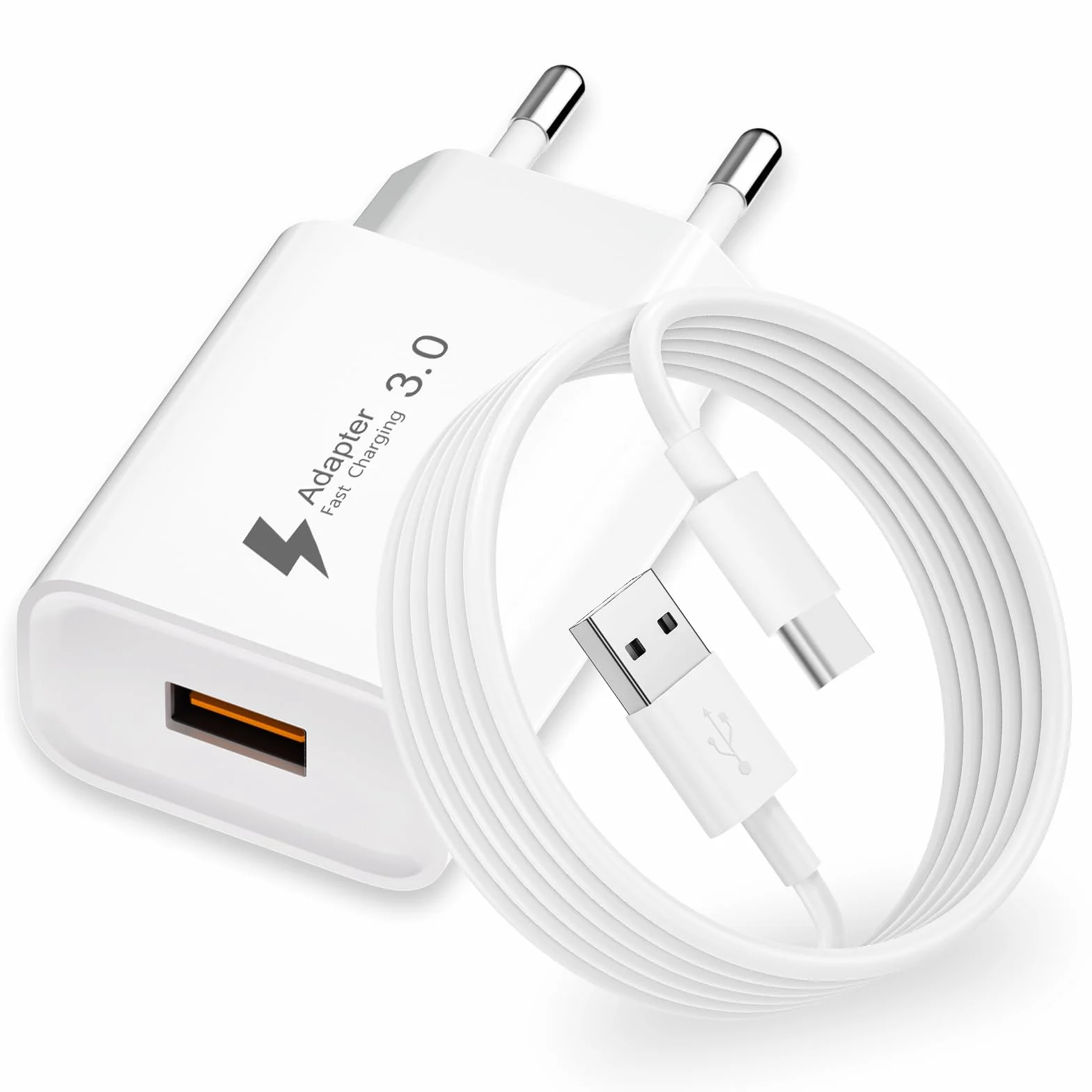 Ładowarka USB 18 W z kablem USB C 2 m do Samsung Galaxy A53/A15/A13/A14/S10/S9/S8/S23/S22/S21, Xiaomi, iPhone 15 16 Pro Max, QC 3.0 szybka ładowarka USB C ładowarka zasilacz wtyczka USB C adapter