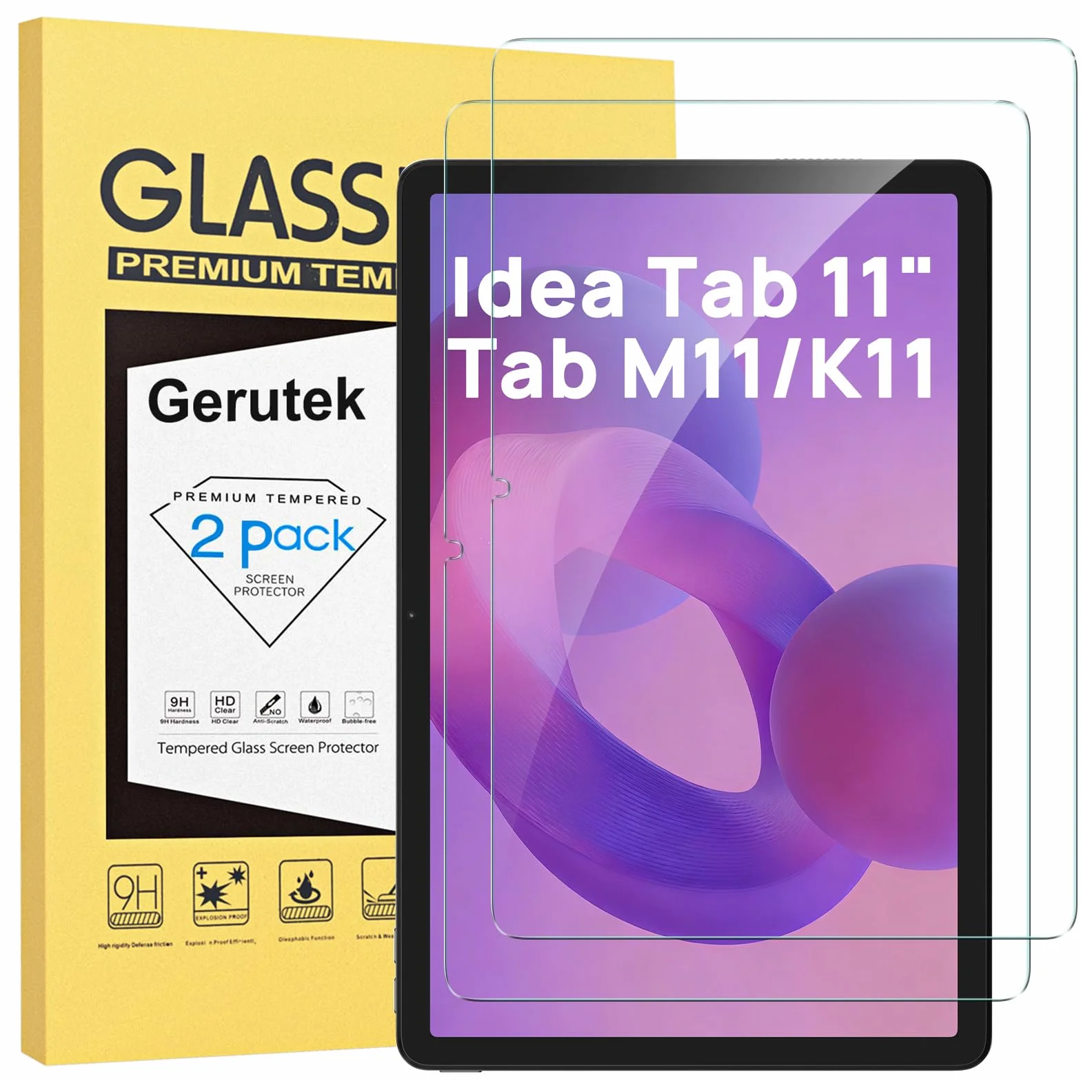 Gerutek 2 sztuki folii ochronnej do Lenovo Tab M11 2024 / K11 / Lenovo Idea Tab 2025 11" (TB-336FU/330FU/331FC/330XU), twardość 9H, odporna na zarysowania, odporna na odciski palców, bez pęcherzyków