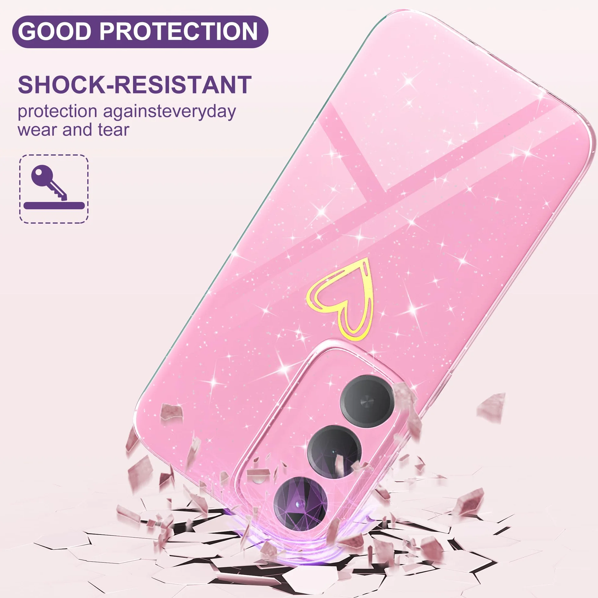 Pokrowiec na Xiaomi Redmi 15 4G/5G Glitter TPU Silikonowe błyszczące etui z ochroną aparatu Cienkie serce wzór miękkie odporne na wstrząsy ochronne etui do Redmi 15, różowy