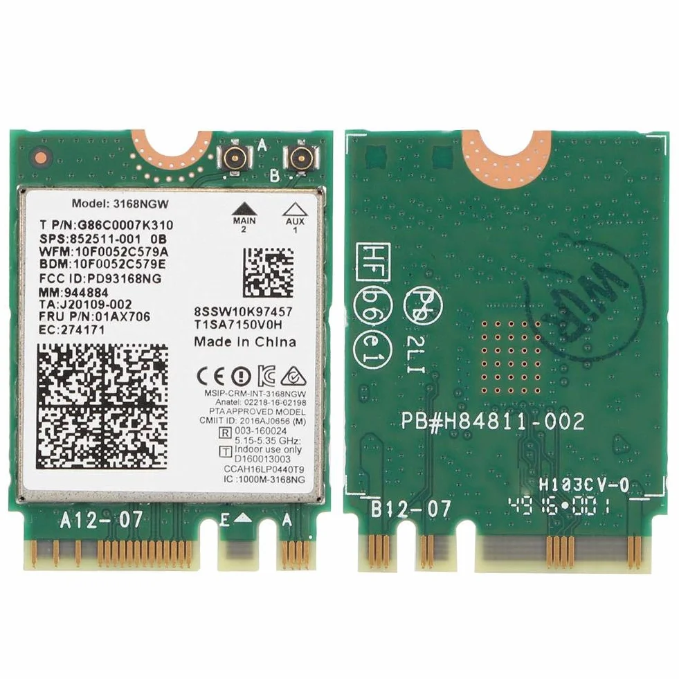 Karta sieciowa, karta sieciowa ASHATA Wi-Fi dla Internet 3168NGW Wireless-AC dwuzakresowa karta sieciowa WLAN z Bluetooth 4.2
