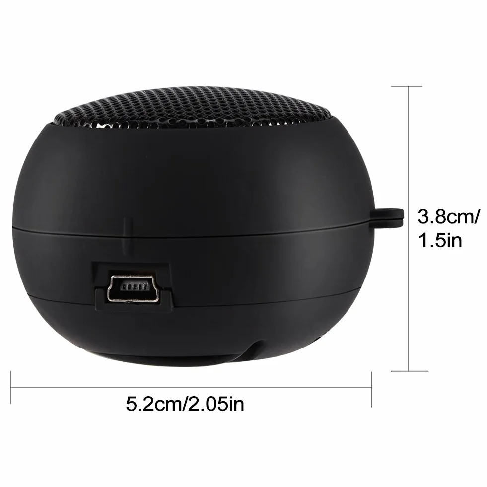 Mini głośnik 3,5 mm, czarny, chowany głośnik podróżny z kablem USB do MP3, telefonów komórkowych, komputerów itp.