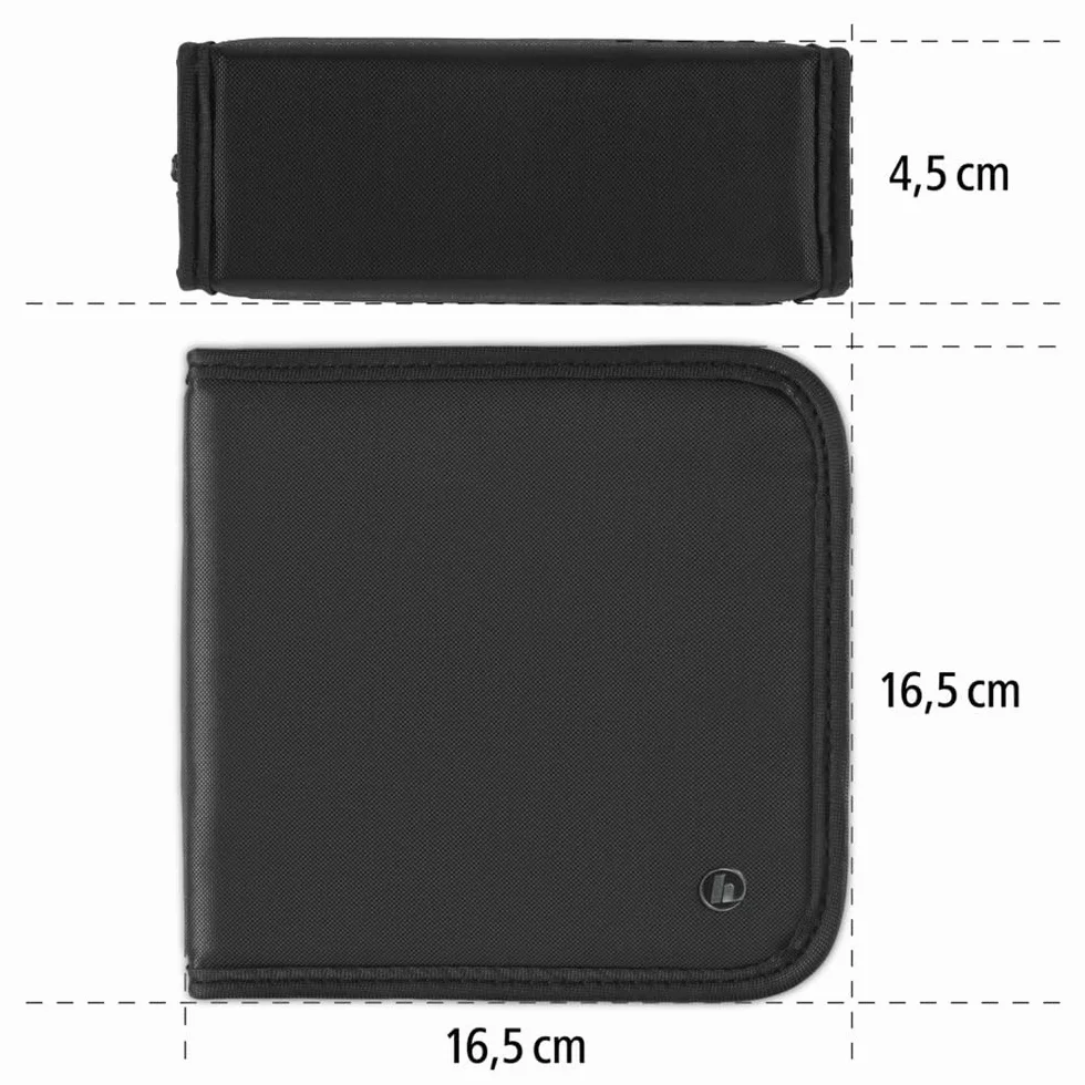 Hama Etui na płyty CD/DVD z koszulkami (wallet, pokrowiec, do przechowywania płyt CD, zamek błyskawiczny, na 32 płyty, nylon, z paskiem, 16,5 x 16,5 x 4.5 cm) czarne