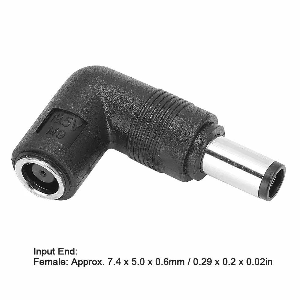 Tonysa Profesjonalny adapter między gniazdem a wtyczką kątową Wtyczka zasilająca Bezpośrednia wtyczka kątowa do laptopa Prosta do łokcia 7,4 x 5,0 mm do 7,4 x 5,0 mm, czarny