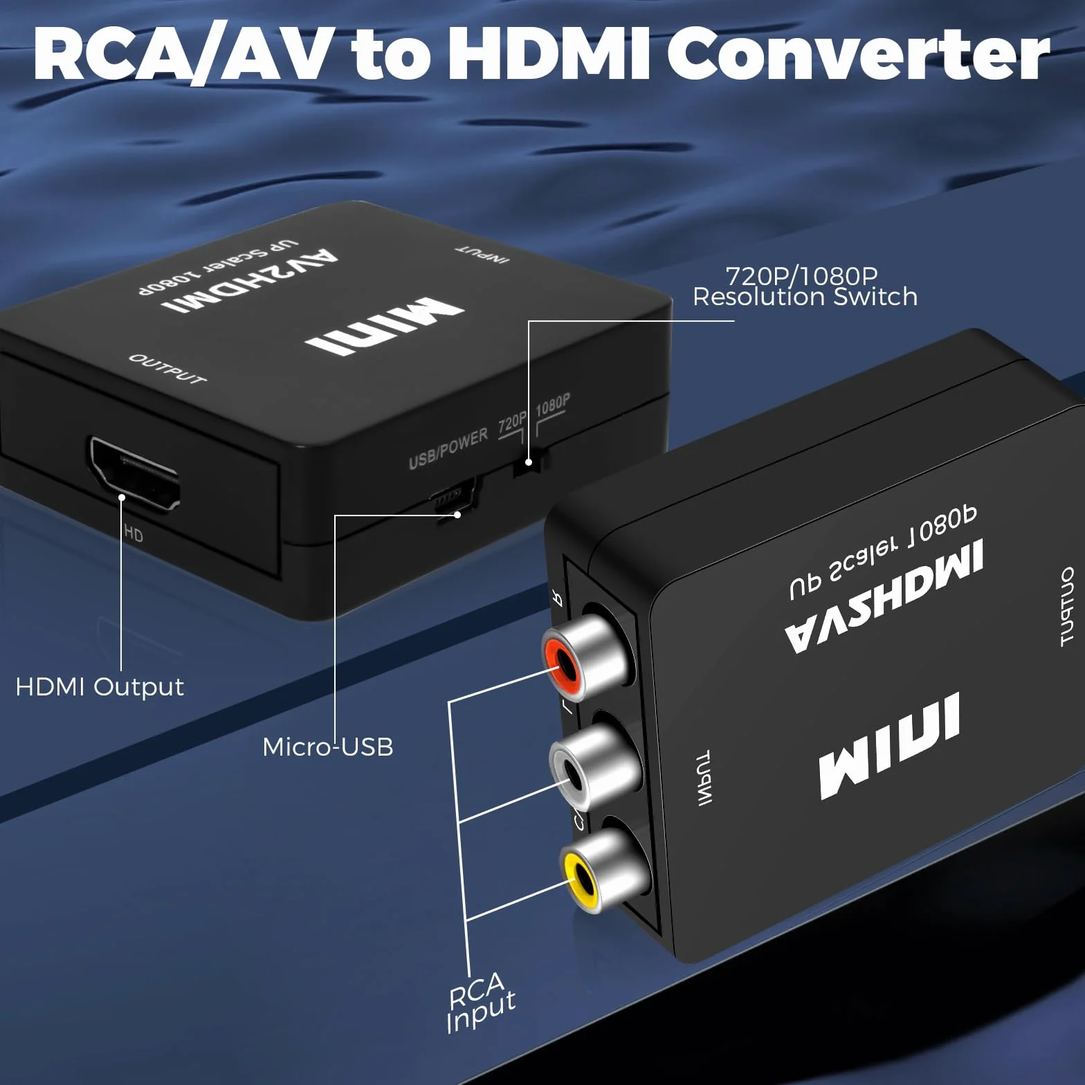 Konwerter RCA na HDMI, adapter AV na HDMI, 1080P CVBS Composite Audio Konwerter wideo z kablem zasilającym USB do kamery/PS2/SNES/VHS/Xbox/PS4/TV/DVD/Wii/obsługuje PAL/NTSC