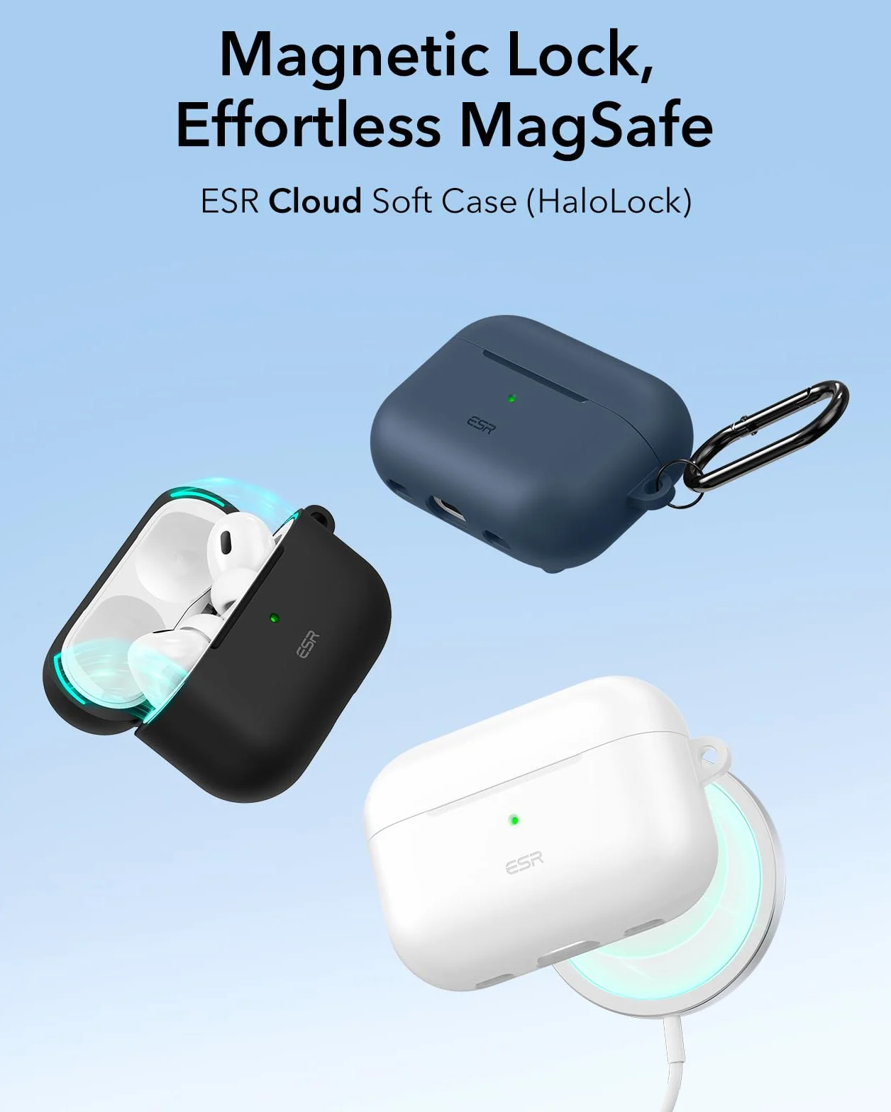 ESR Etui do Airpods Pro 2 (2023/2022/2019) z HaloLock, seria Cloud, czarne