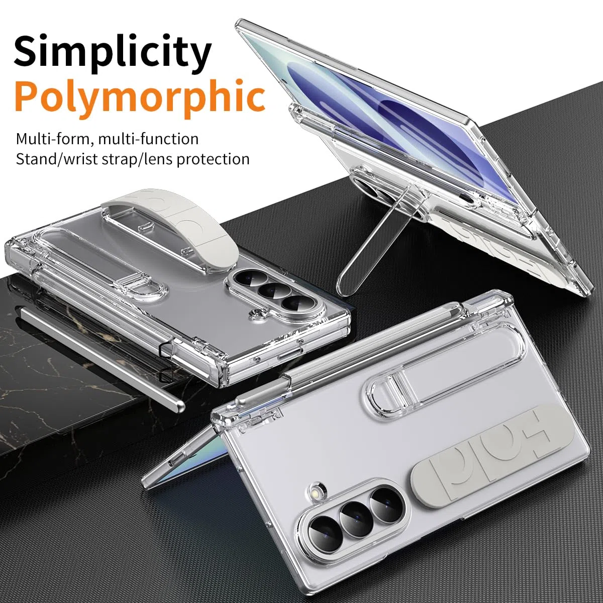 BRAND SET Etui do Samsung Galaxy Z Fold8 Ultra PC z przednią osłoną ekranu, zawiasem, uchwyt na długopis, uchwyt, pasek na rękę, ochrona aparatu, przezroczysty