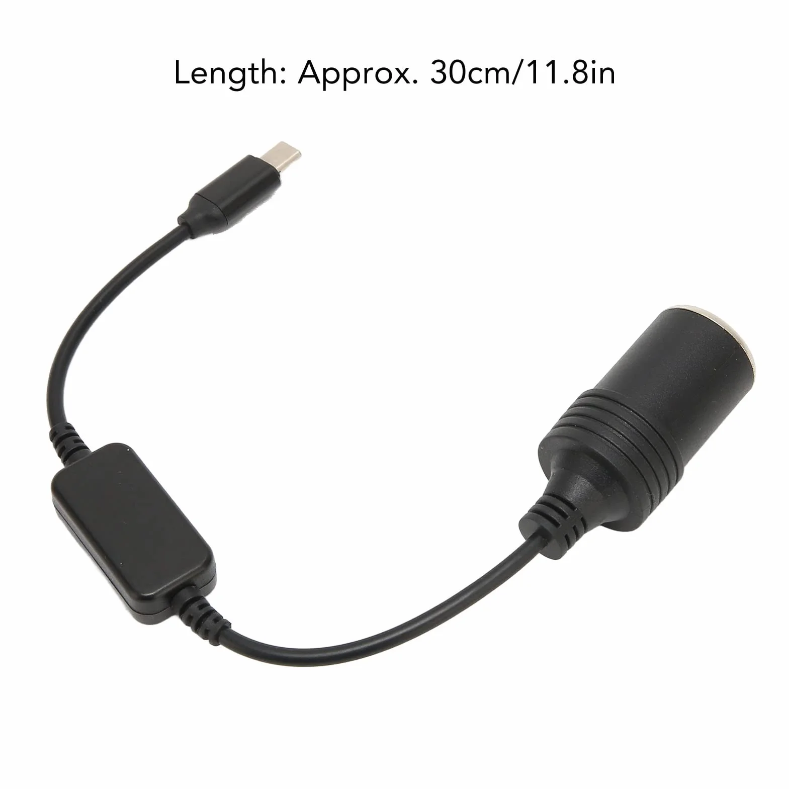 Adapter zapalniczki samochodowej 5V USB C męski na 12 V, konwerter zasilacza, USB C męski na 12 V żeński z kablem 30 cm