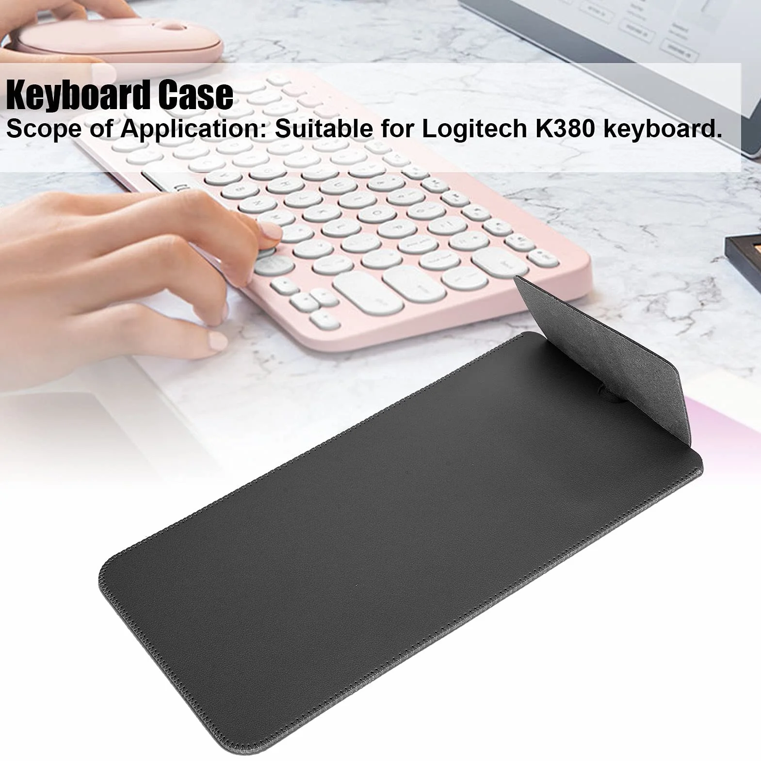 Etui na klawiaturę ze sztucznej skóry, przenośne etui na klawiaturę, odporna na uderzenia osłona klawiatury do K380 Bluetooth Multi-Device Wireless Keyboard (czarny)