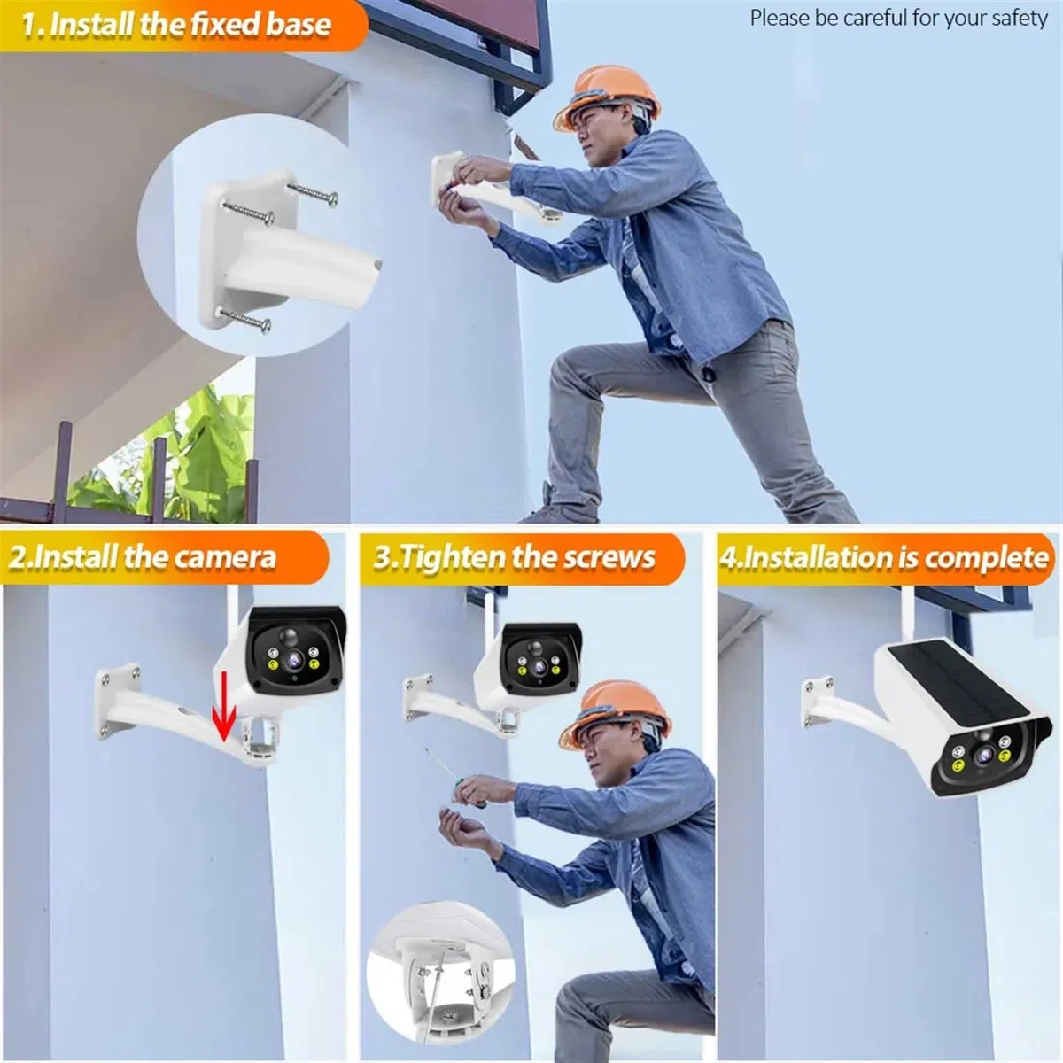 Kamera monitorująca, Kamera zewnętrzna 4G słoneczna 1080P HD 3G karta SIM kamera IP bezpieczeństwa Panel słoneczny zasilana z baterii kamera monitorująca(Wifi,4G x Battery)